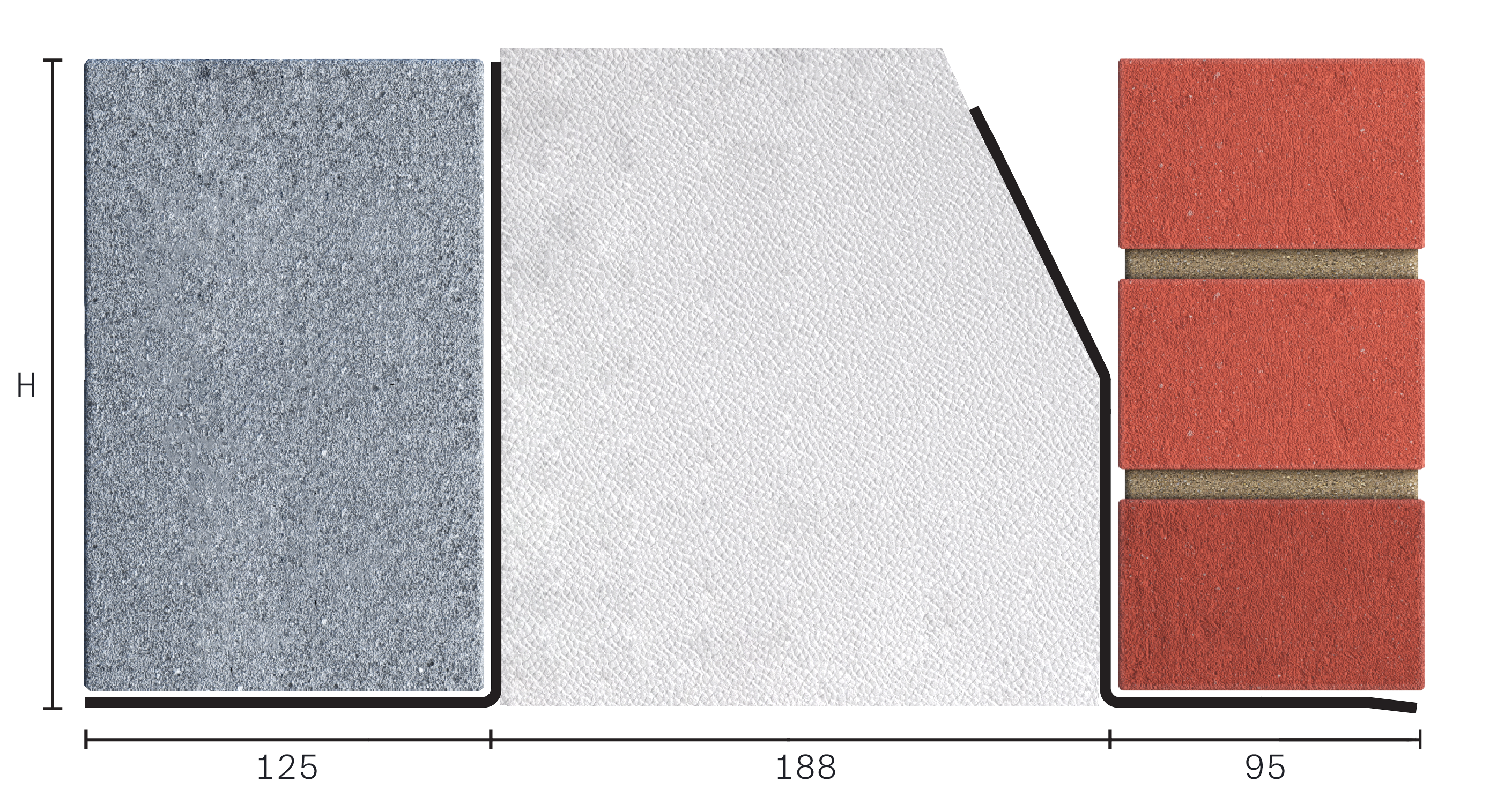 Catnic standard duty thermally broken cavity wall lintel for 190-205mm cavity wall shown in 2D side profile
