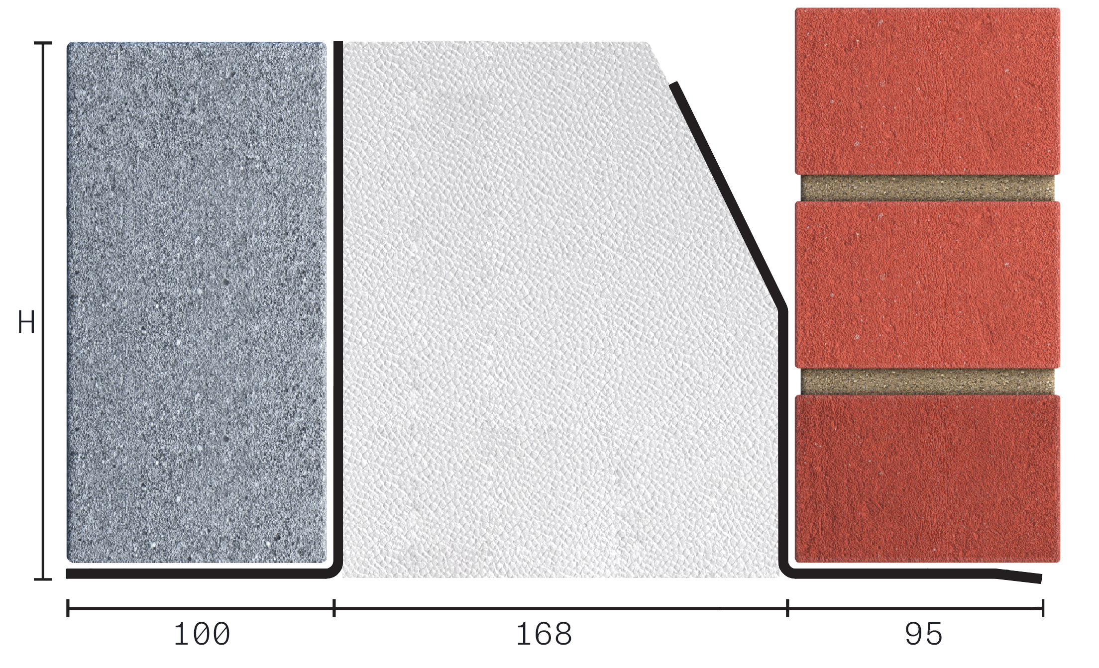 Catnic extra heavy duty thermally broken cavity wall lintel for 170-185mm cavity wall shown in 2D side profile