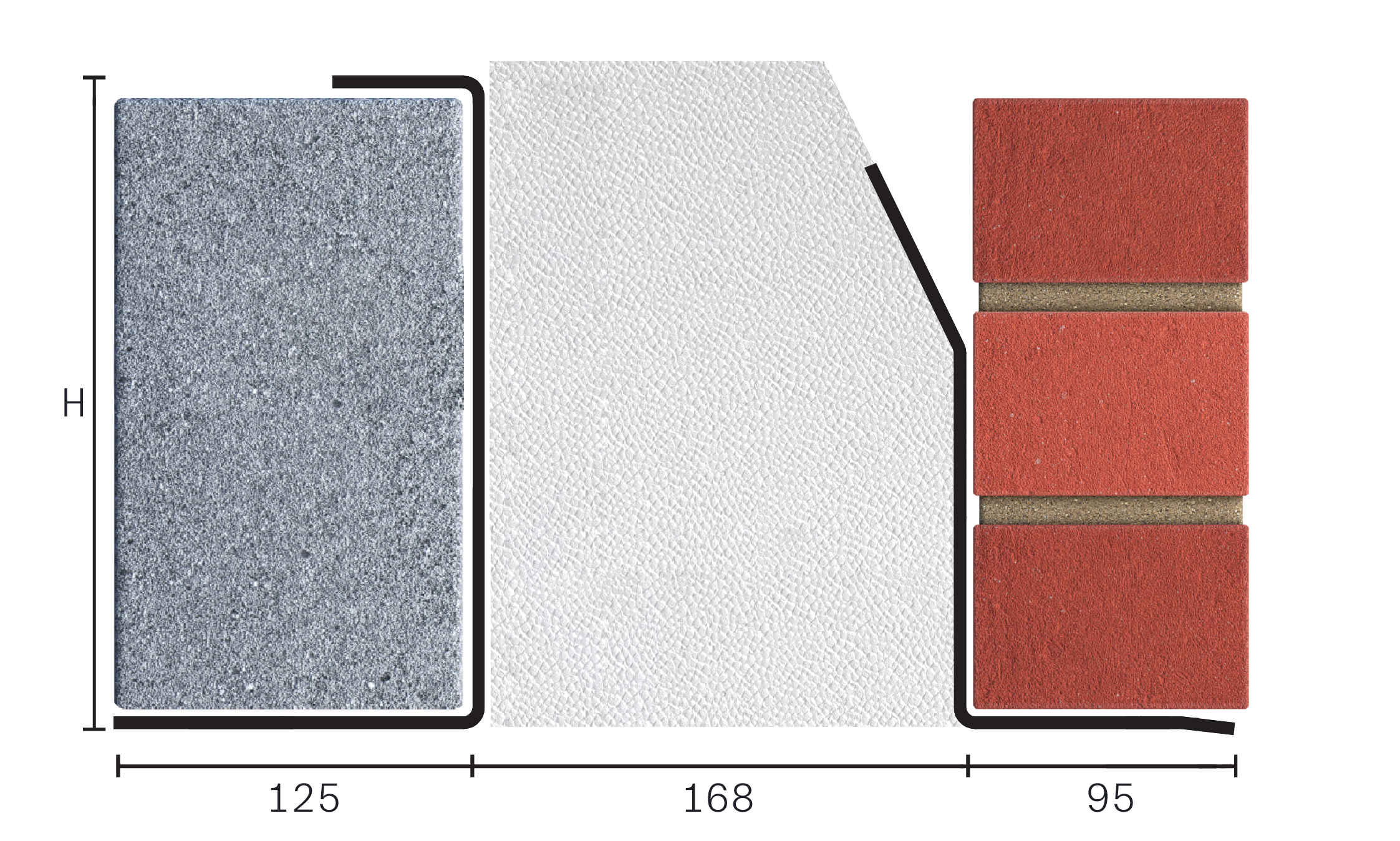 Catnic extra heavy duty thermally broken cavity wall lintel for 170-185mm cavity wall shown in 2D side profile