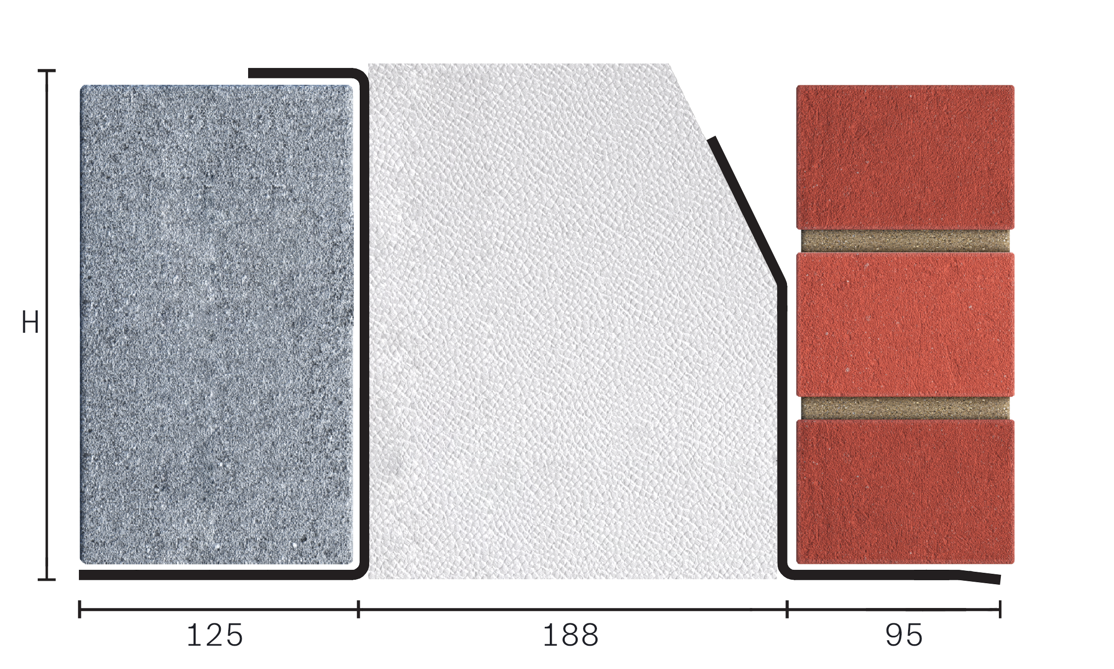 Catnic extra heavy duty thermally broken cavity wall lintel for 190-205mm cavity wall shown in 2D side profile