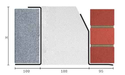 Catnic extra heavy duty thermally broken cavity wall lintel for 190-205mm cavity wall shown in 2D side profile