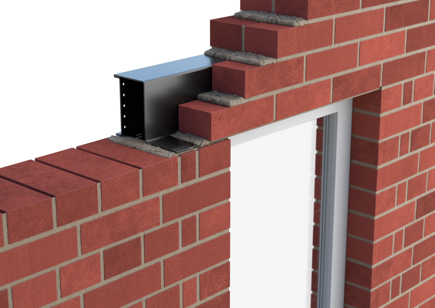 Catnic heavy duty box with toe wall lintel for exterior solid walls shown in situ