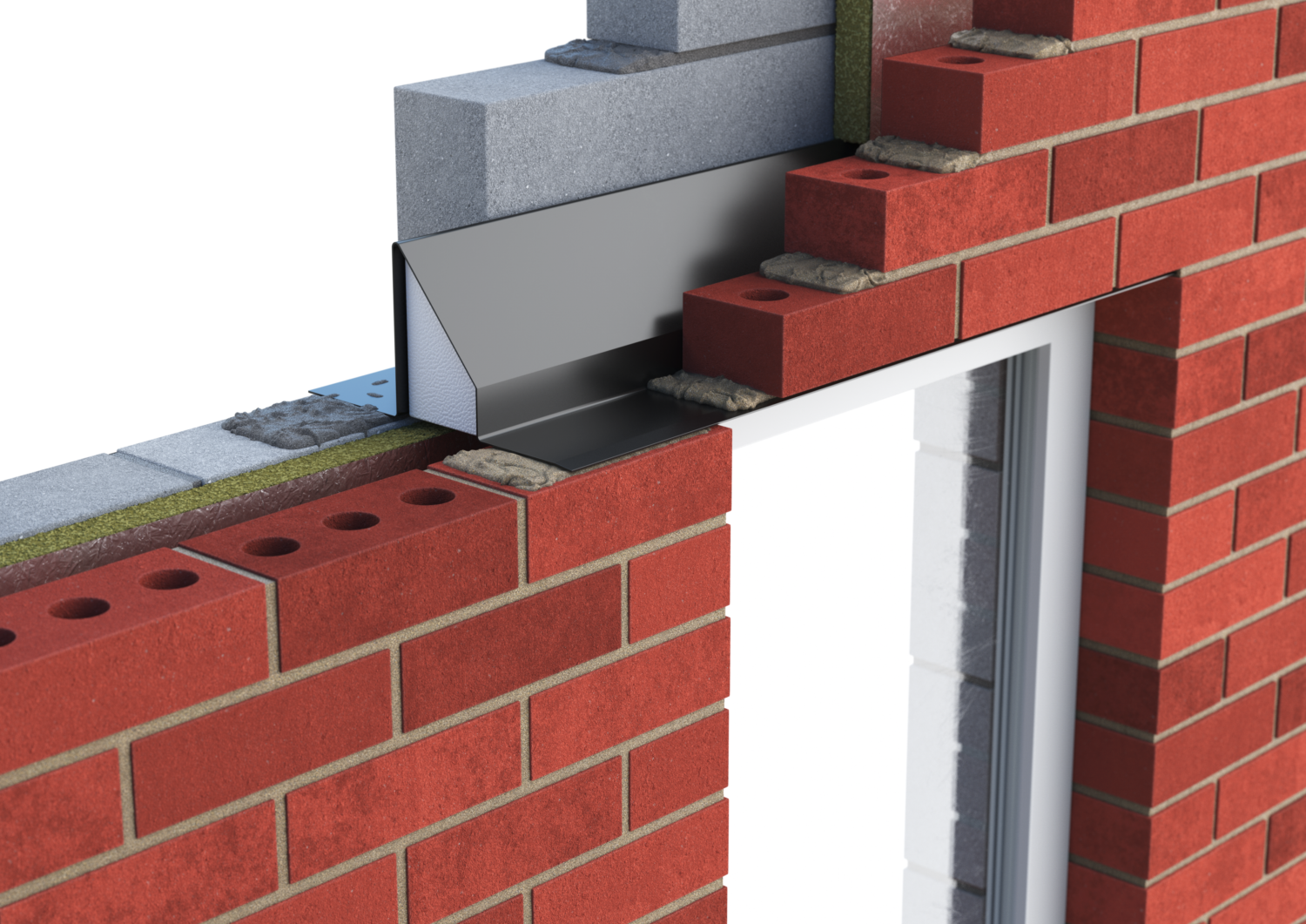 Catnic standard duty cavity wall lintel for 90mm cavity wall shown in situ