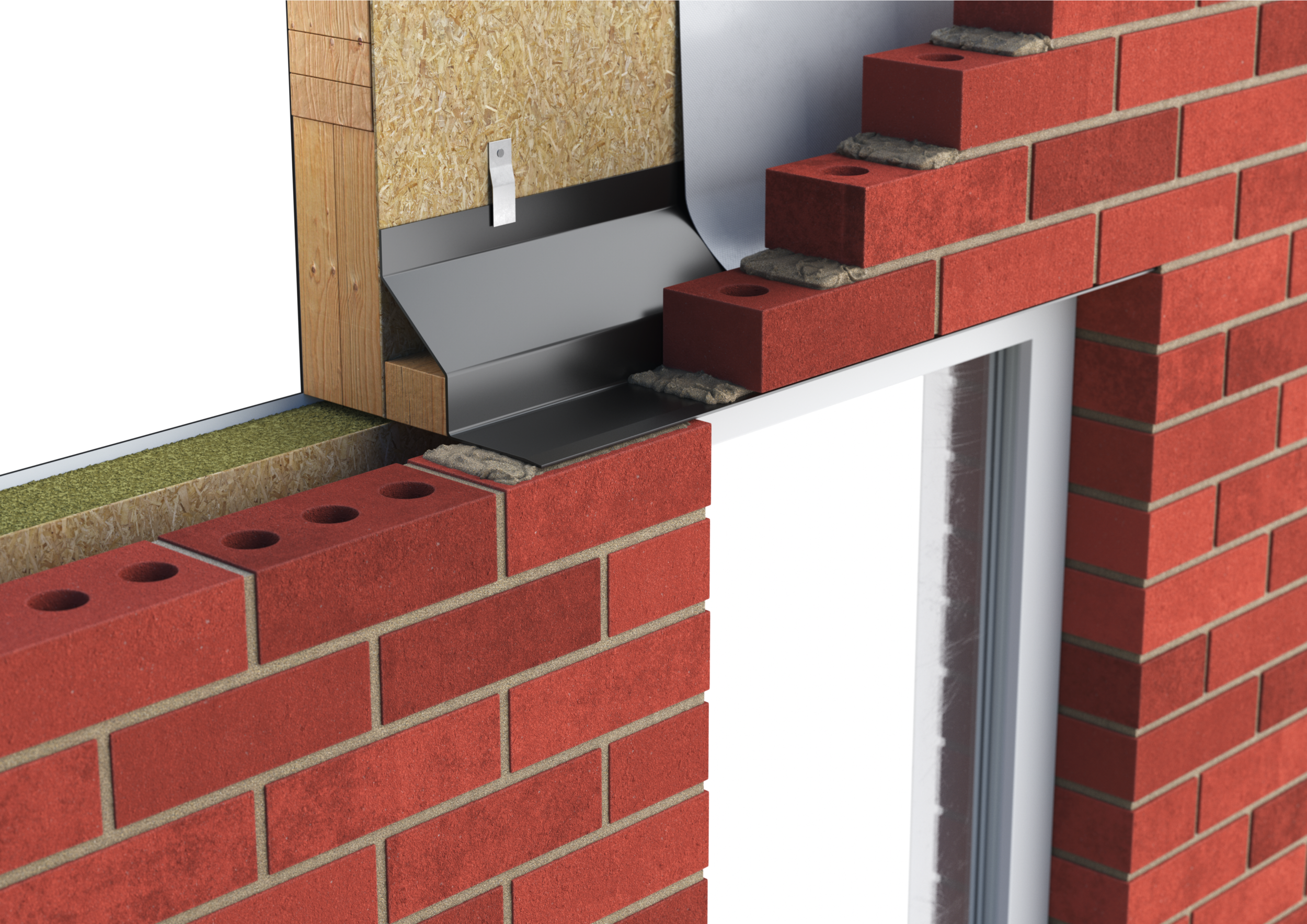 Catnic standard duty timber frame lintel for 70-85mm cavity wall shown in situ