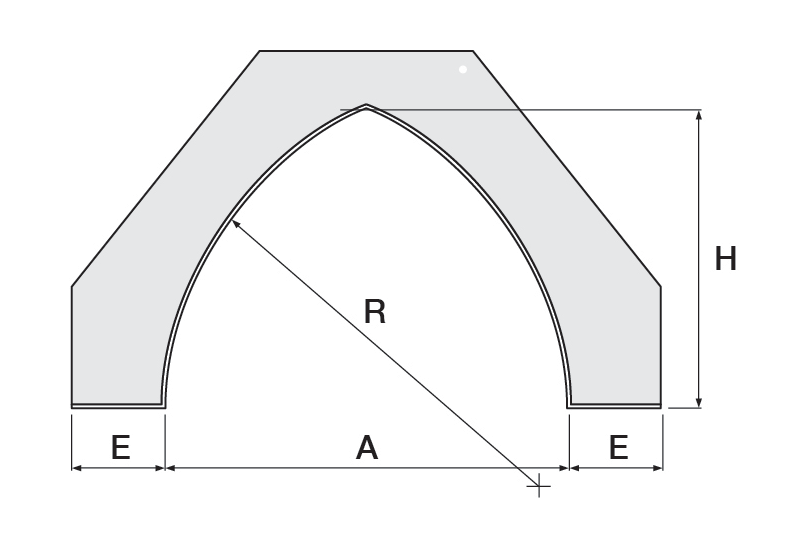 Catnic Gothic arch lintel 2d drawing with dimensions